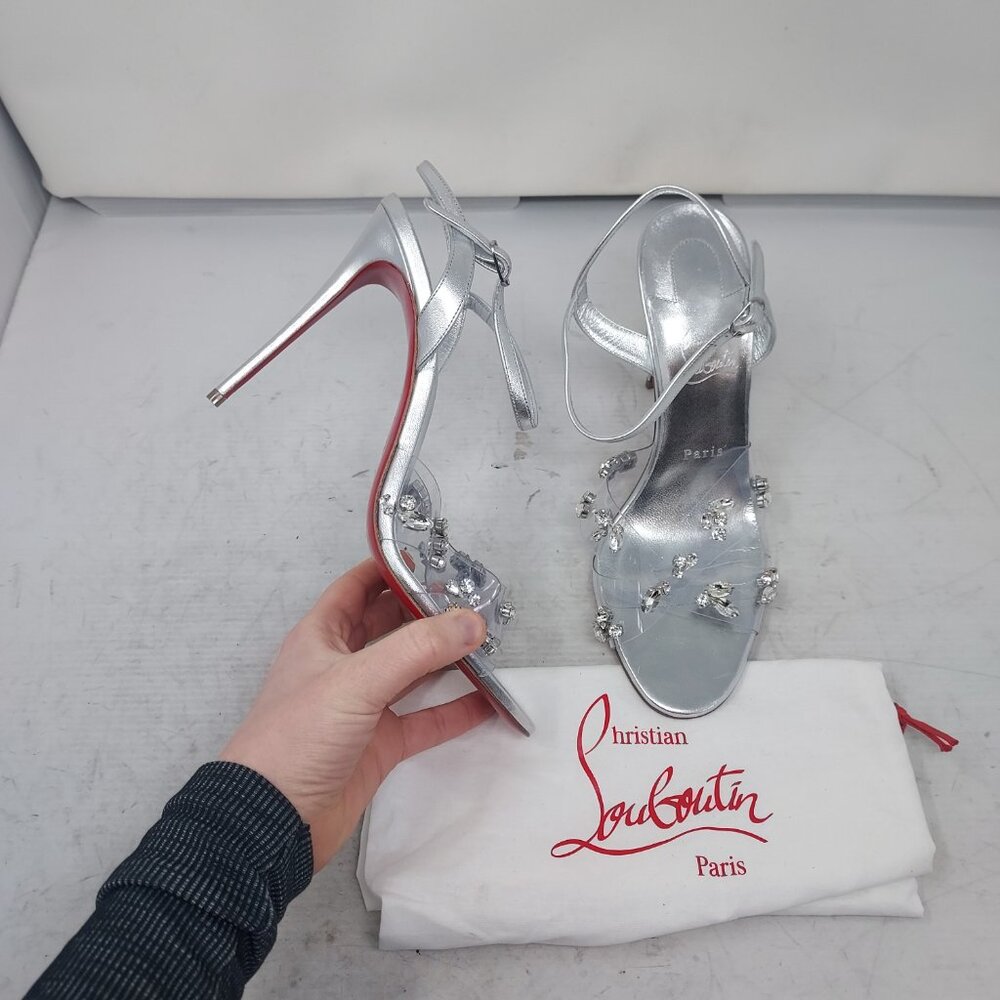 Christian Louboutin Degrasandal Queen Silver Jewel Bridal Wedding Heel Sandal